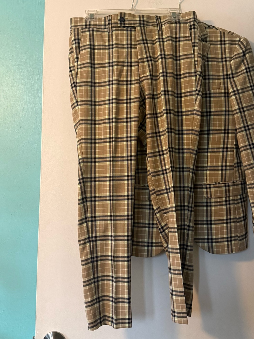 Boohoo Man Beige Plaid Suit- Classic Tartan Mixed Sizes